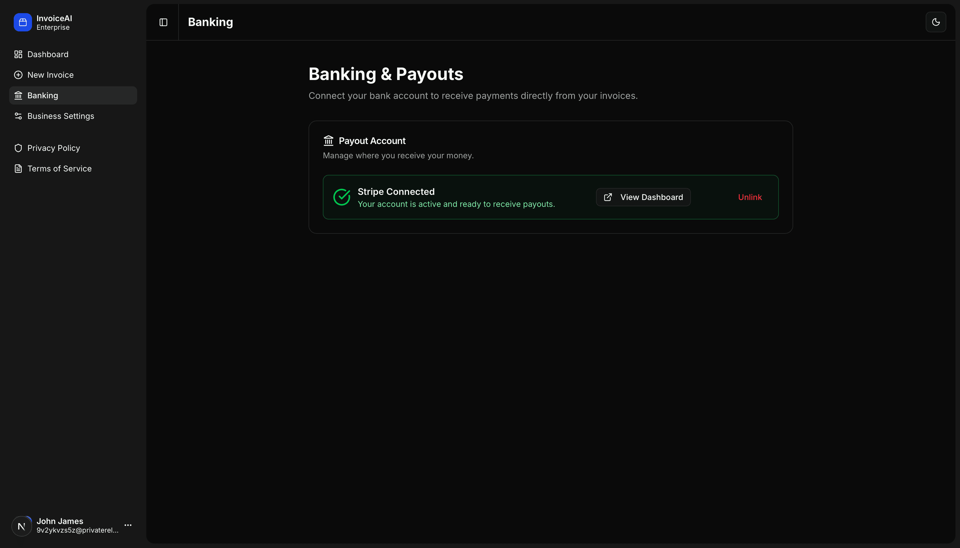 Stripe Connect banking integration